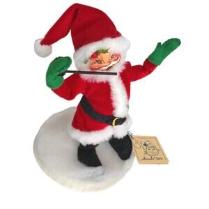 Vintage 1989 Annalee Santa Claus 9" Doll Pipe Posable On Snow Base